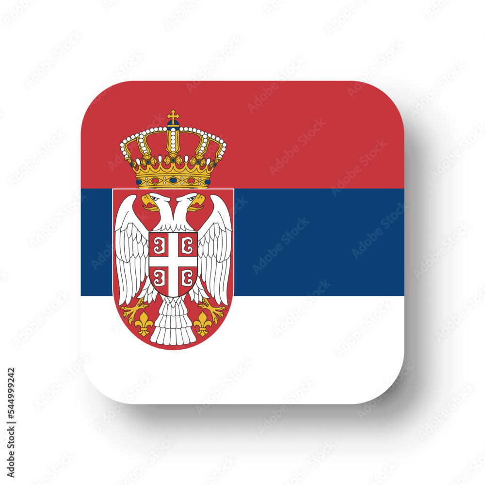 Obraz premium Serbia flag - flat vector square with rounded corners and dropped shadow.