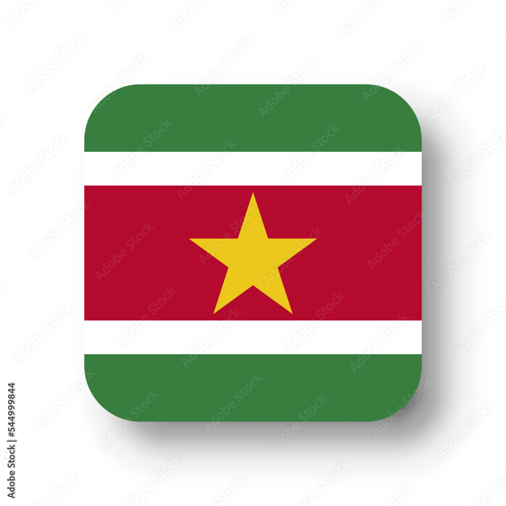 Suriname flag - flat vector square with rounded corners and dropped shadow. Suriname flag - flat vector square with rounded corners and dropped shadow.