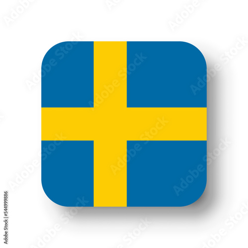 Sweden flag - flat vector square with rounded corners and dropped shadow.
