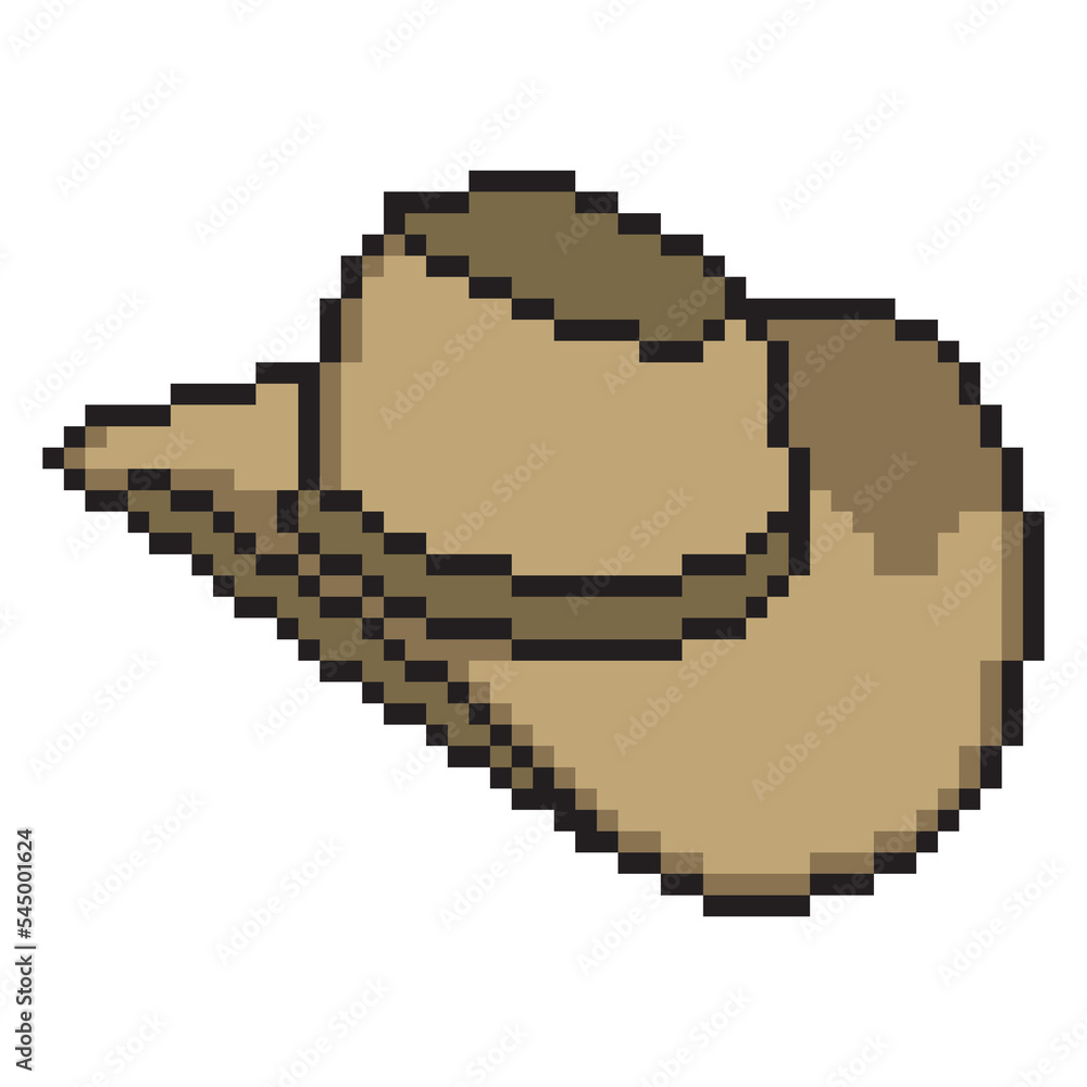Fototapeta premium Cowboy hat pixel art on white background