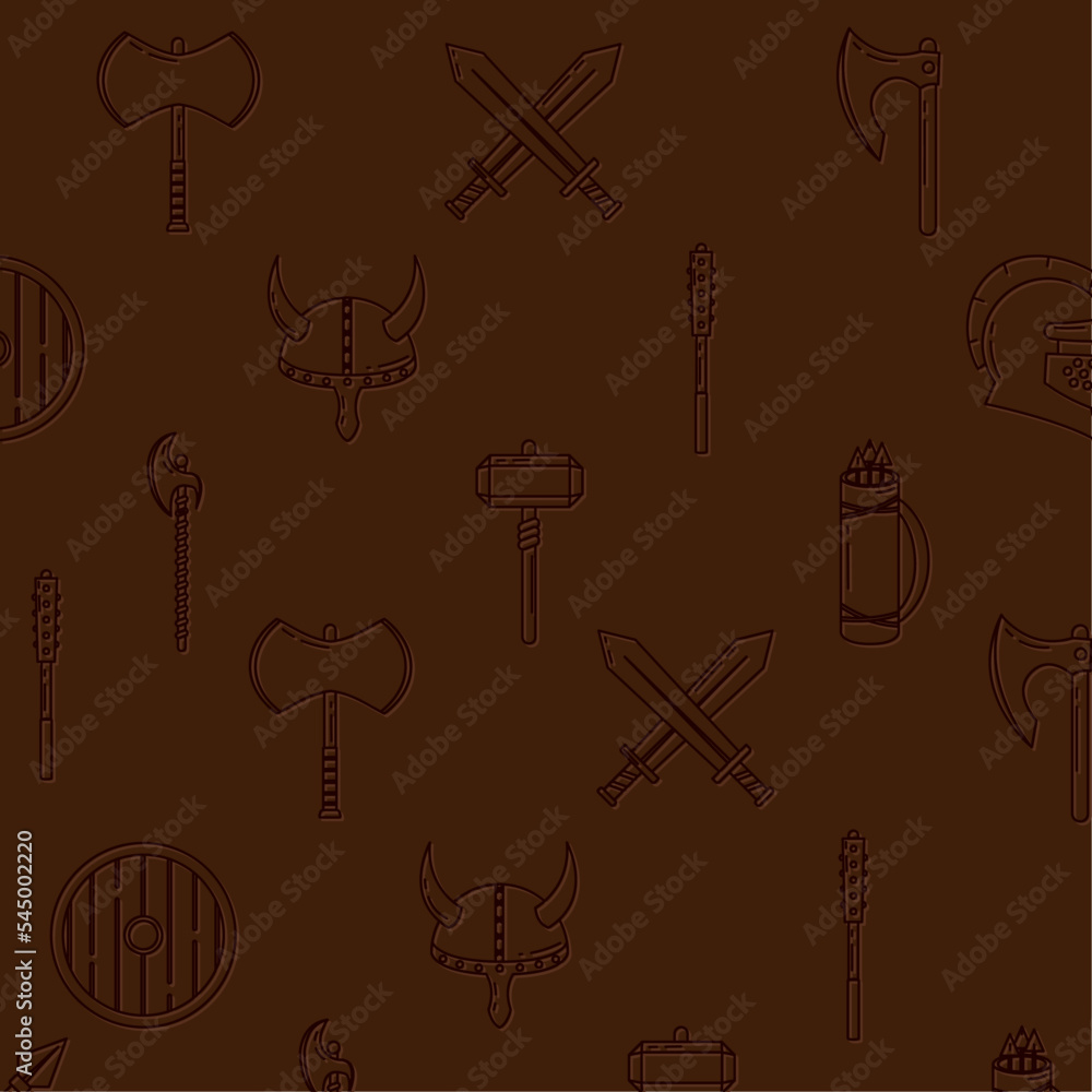 Seamless pattern background with medieval weapons icon Vector