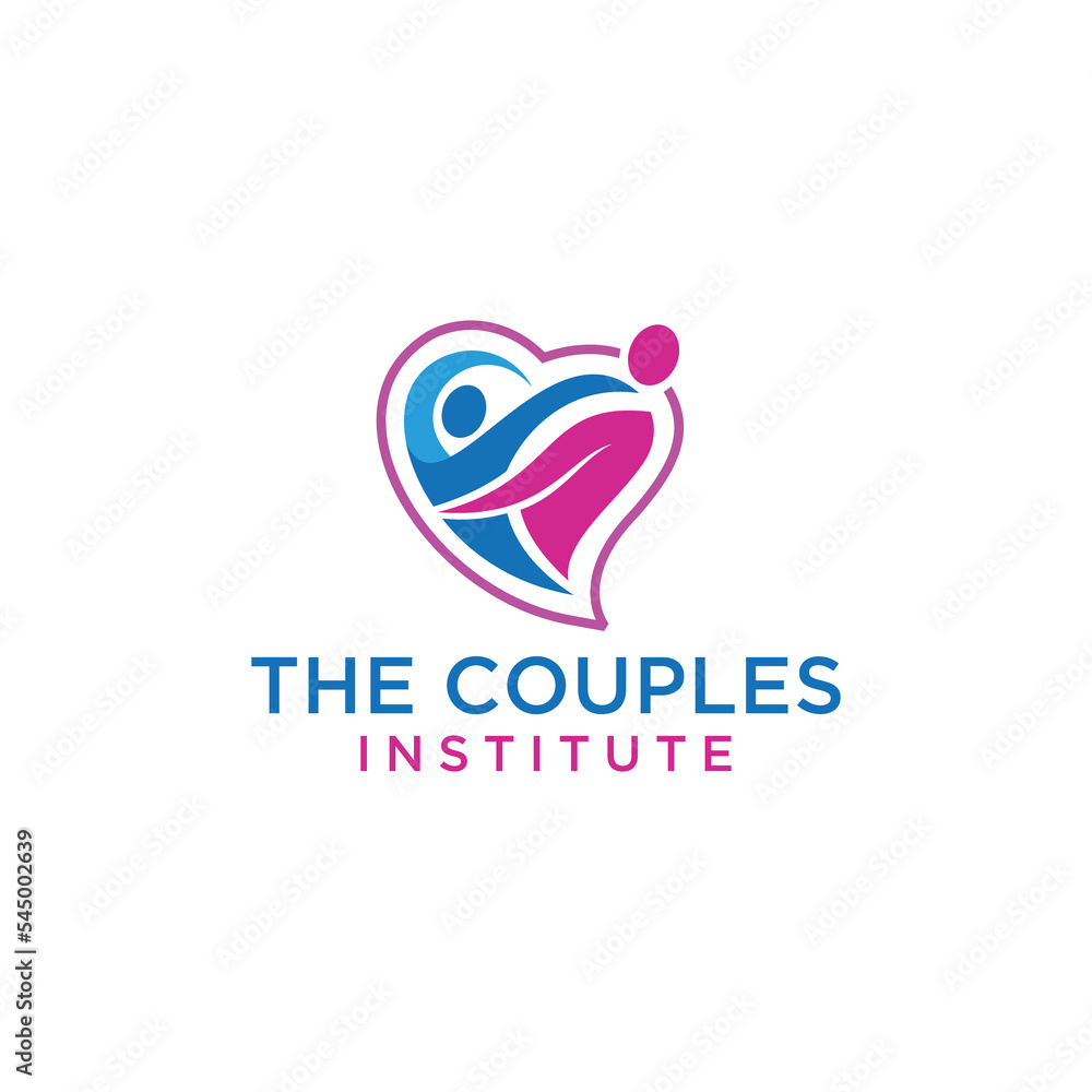 People couple or human love care logo design. Two connected people in heart shape