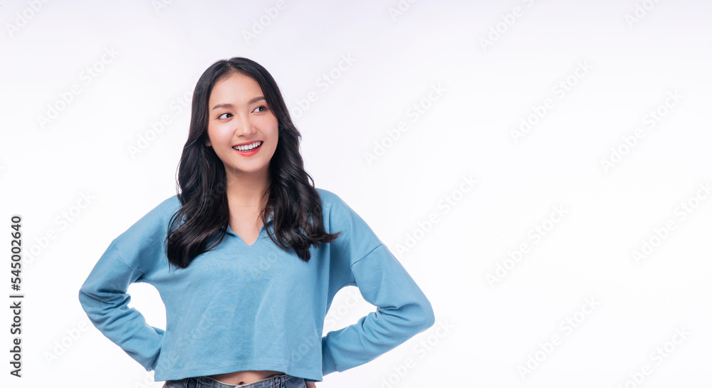Positive Asian woman think choice creative on white background. Smile girl thinking about question, pensive expression something over isolated. Lady thoughtful doubt holding finger on head looking up. Positive Asian woman think choice creative on white background. Smile girl thinking about question, pensive expression something over isolated. Lady thoughtful doubt holding finger on head looking up.