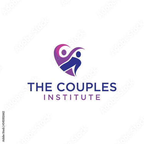 People couple or human love care logo design. Two connected people in heart shape