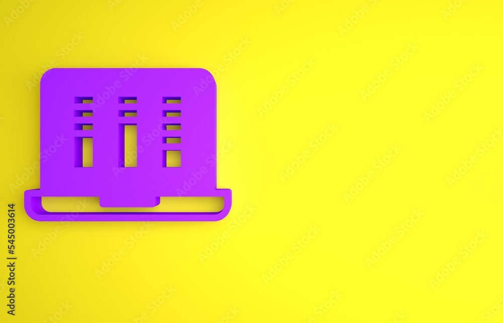 Purple Sound or audio recorder or editor software on laptop icon isolated  on yellow background. Minimalism concept. 3D render illustration Stock  Illustration | Adobe Stock