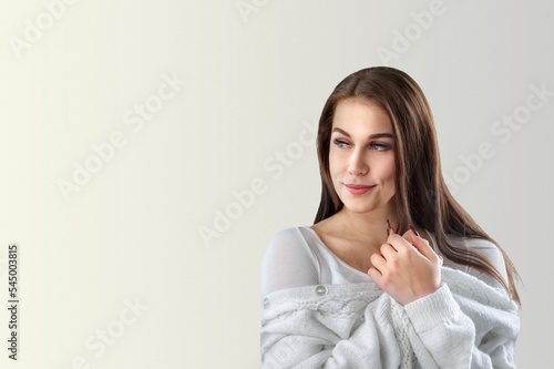 Happy young woman teenager posing