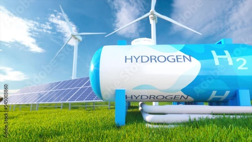 Green Hydrogen renewable energy production pipeline - green hydrogen gas for clean electricity solar and windturbine facility