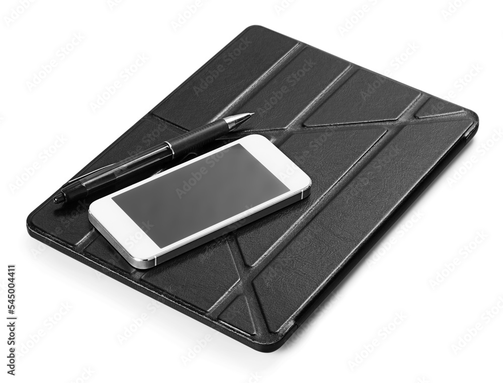 Smart phone and digital tablet with pen on white Smart phone and digital tablet with pen on white