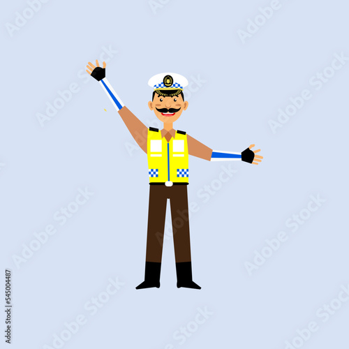 Indonesian policeman smiling while managing traffic