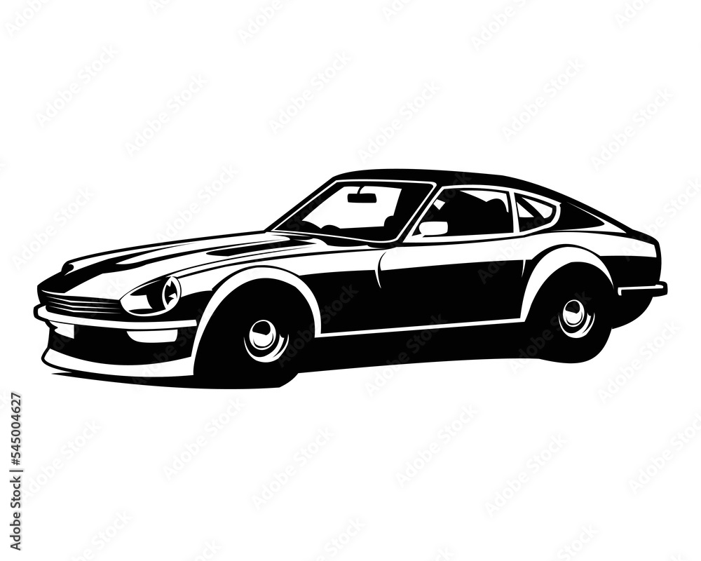 Japanese classic sports car logo isolated on a white background side view. vector illustration available in eps 10.
