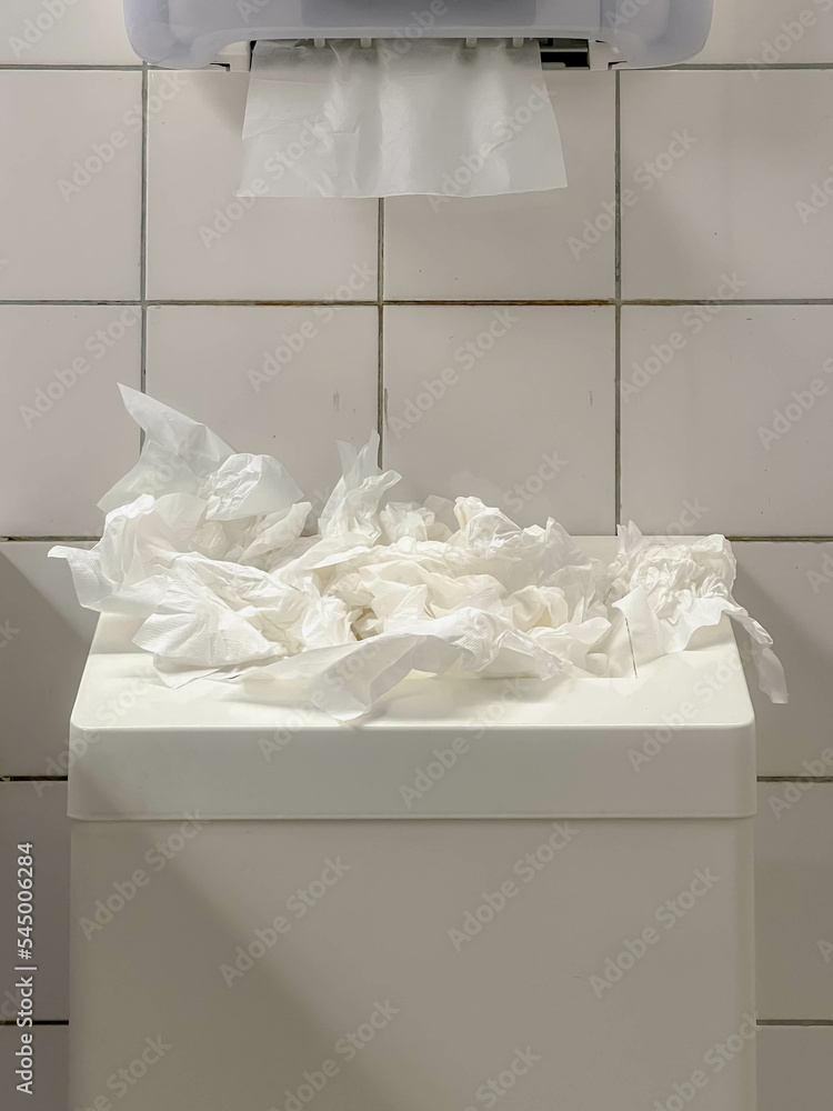 Trash bin with garbage or wastrel, For your hygiene wash your hand