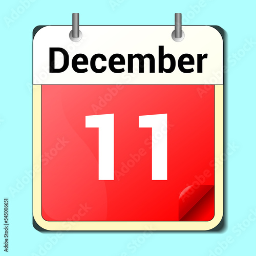 day on the calendar, vector image format, December 11