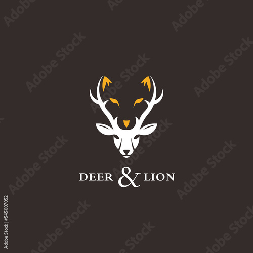 head abstract deer with lion logo design