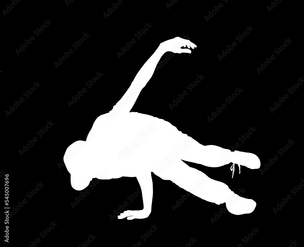 Break dance boy vector silhouette illustration isolated on black background. Modern urban dancer exhibition show. Attractive athlete man shape performer skill street. Fit sport gymnastic figure shadow Break dance boy vector silhouette illustration isolated on black background. Modern urban dancer exhibition show. Attractive athlete man shape performer skill street. Fit sport gymnastic figure shadow