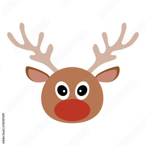 Simple flat brown deer head with big red nose