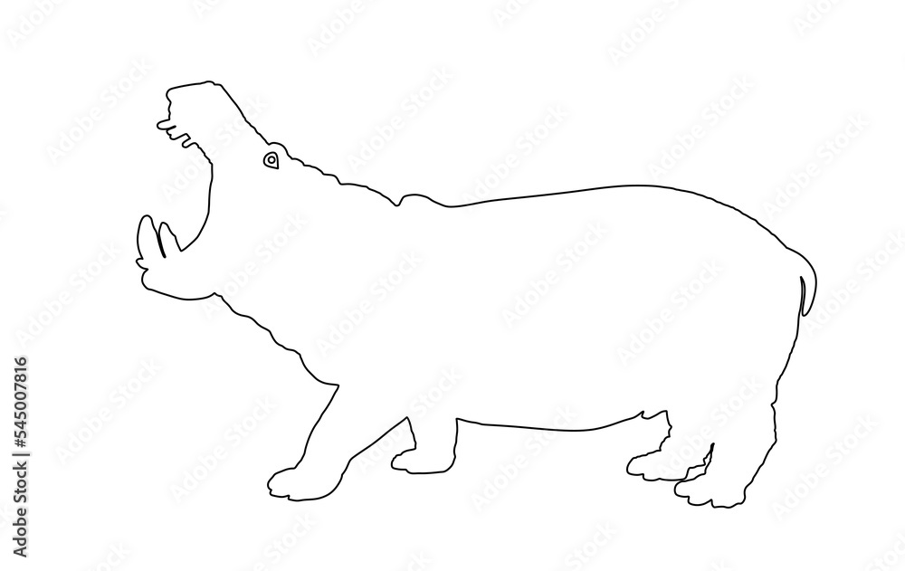 Hippopotamus line contour shape. Open jaws hippo vector silhouette illustration isolated on white background. Big scary animal from Africa. Wild animal symbol. Hippopotamus line contour shape. Open jaws hippo vector silhouette illustration isolated on white background. Big scary animal from Africa. Wild animal symbol.