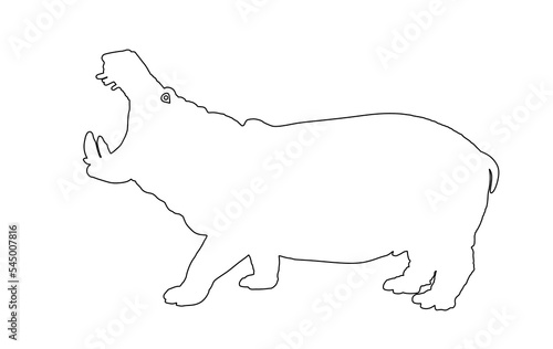 Hippopotamus line contour shape. Open jaws hippo vector silhouette illustration isolated on white background. Big scary animal from Africa. Wild animal symbol.