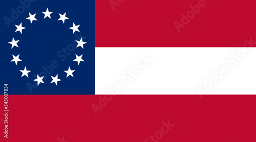 Historical flag of Confederate States of America vector illustration isolated. US Civil War 1860's. First national flag.