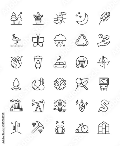 Vector outline icon set of ecology and environmental