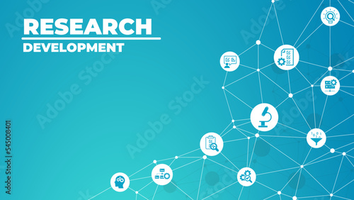Research  development vector illustration. Concept with connected icons related to project management, product design or engineering, business development