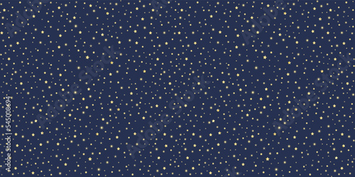 Gold star pattern on blue background. Minimalistic Christmas pattern. Editable vector seamless pattern of cute small stars for celebration or festive design materials.