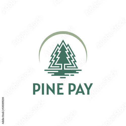 pine tree logo line art vector symbol illustration design, landscape