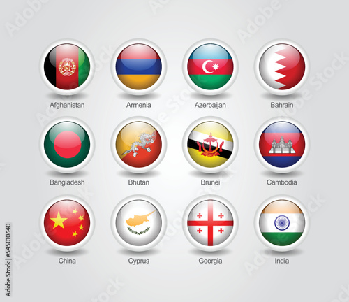 3D glossy and round design flag icons for Asian countries. Vector illustration. Free Download 3D glossy and round design flag icons for Asian countries. Vector illustration. - GFXLoad