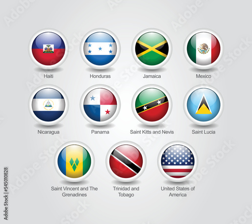3D glossy and round design flag icons for North American countries. Vector illustration. © Faizul