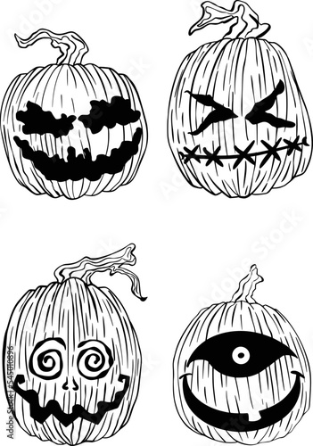 Hand drawn doodle hqppy Halloween icons set photo