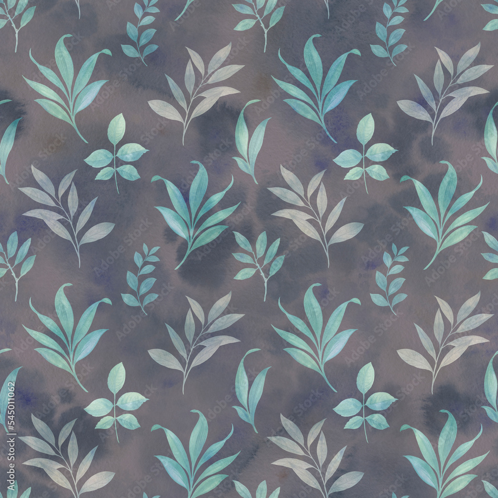 Seamless pattern with green watercolor leaves. Summer Hand drawn illustration.