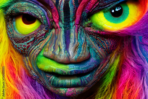 Fotografija Digital Illustration Colourful Reptilian Creature Portrait