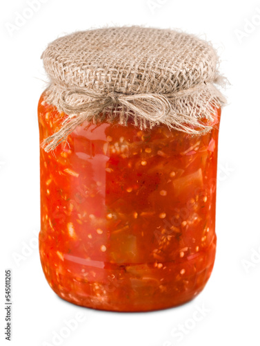 Home made relish or preserves in a jar - isolated image