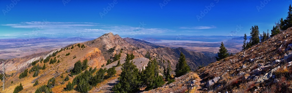 Deseret Peak views hiking by Oquirrh Mountain Range Rocky Mountains, Utah. United States. 