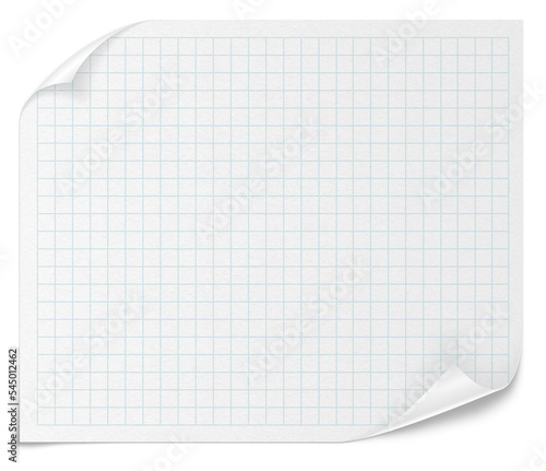 Checkered paper on a transparent background. White note pad paper.