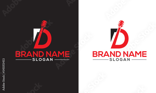 "D" letter with gitter icon music brand vector logo design.
