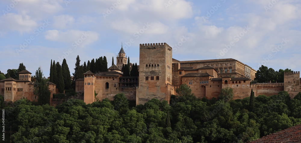 Impressive walls of Alhambra palace-fortress in Granada Spain