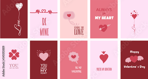 
Valentine's Day greeting card set with hearts. Valentine greeting card, sale and other flyer templates with lettering. Typography poster, card, label, banner design set. Vector illustration