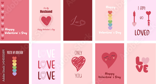 
Valentine's Day greeting card set with hearts. Valentine greeting card, sale and other flyer templates with lettering. Typography poster, card, label, banner design set. Vector illustration