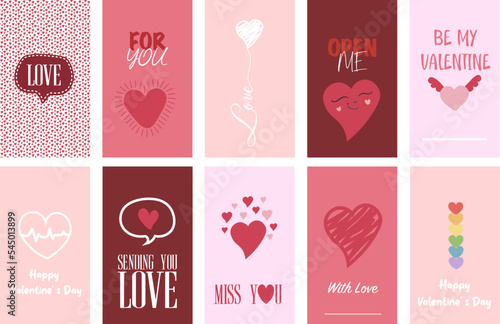 Valentine's day February 14 stories Tags design template set. 