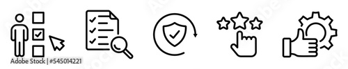 Conjunto de iconos de evaluación. Análisis, excelente servicio, calificación. Ilustración vectorial. Ilustración vectorial