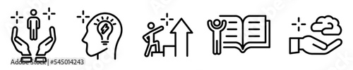 Conjunto de iconos de crecimiento personal. Conciencia intelectual, retroalimentación, conocimientos, idea creativa. Ilustración vectorial