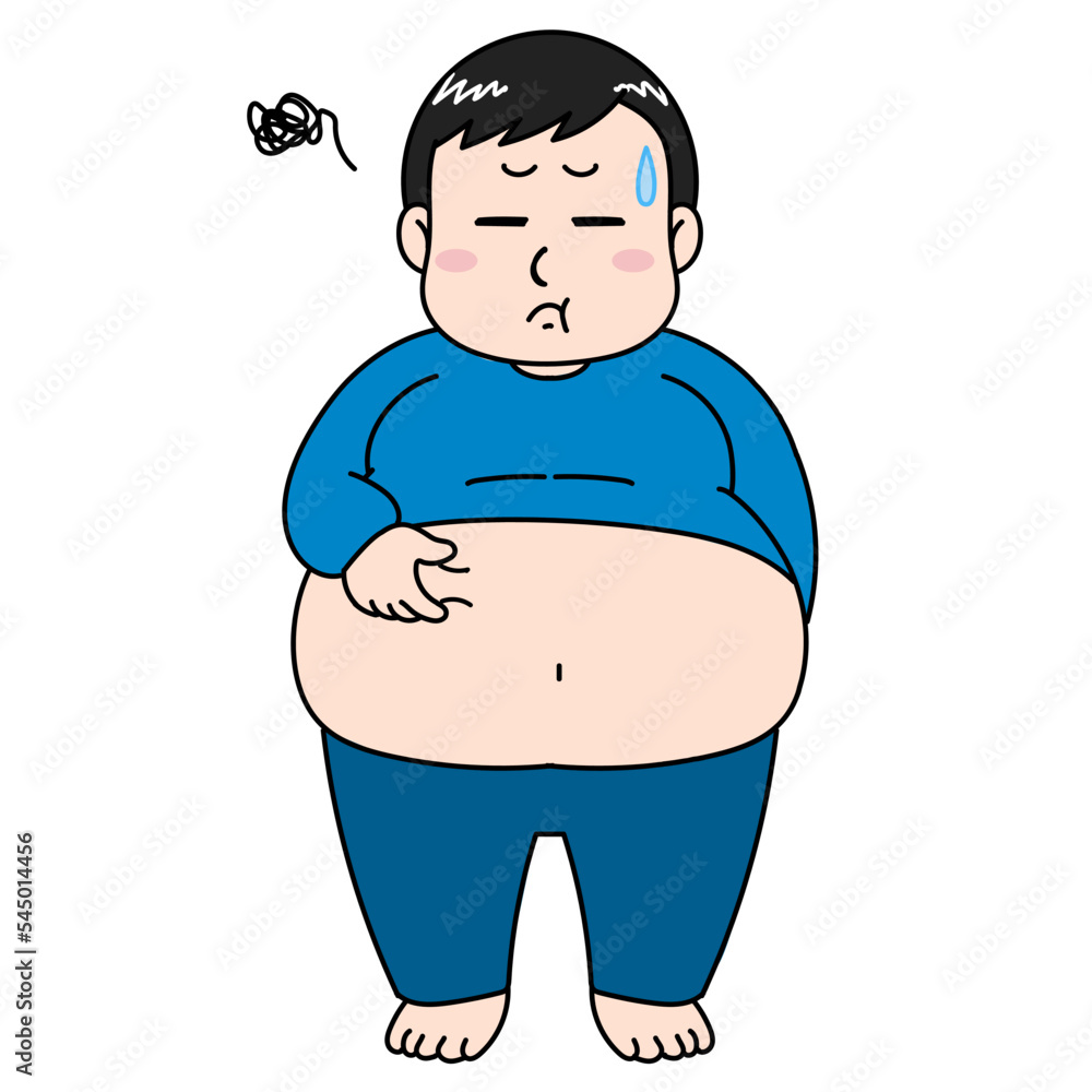 お腹の肉をつまむメタボ体型の男性イラスト お腹の肉をつまむメタボ体型の男性イラスト