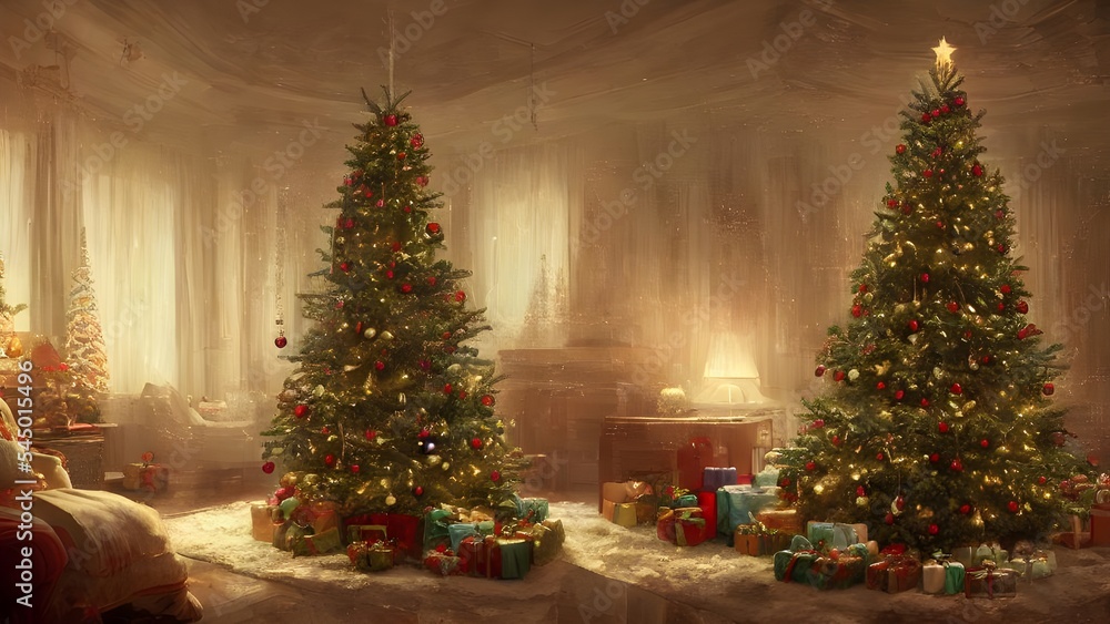 The Christmas tree stands in the corner of the room, its shining lights and colorful decorations bringing cheer to the space. The presents are wrapped and placed underneath, waiting to be opened on Ch