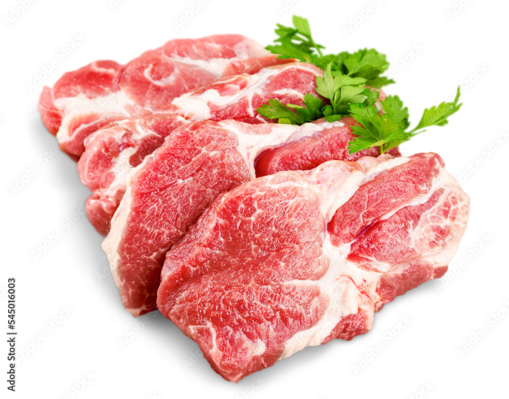 Pieces of crude meat with parsley