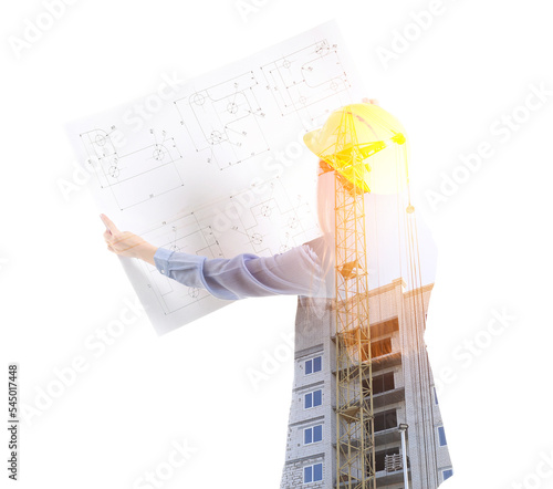 Female engineer with drawin...