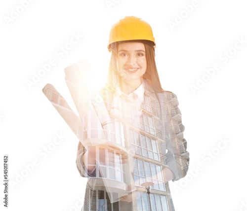 Female engineer with drawin...