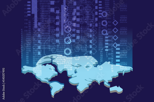 Wallpaper Mural blue network light code of world map and data security abstract technology background  Torontodigital.ca