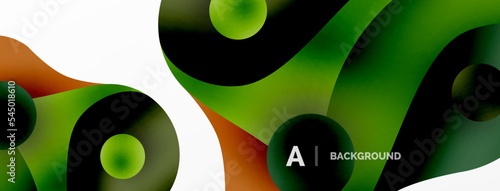 Flowing geometric shapes minimalist abstract background. Round shapes and circles. Wallpaper for concept of AI technology, blockchain, communication, 5G, science, business