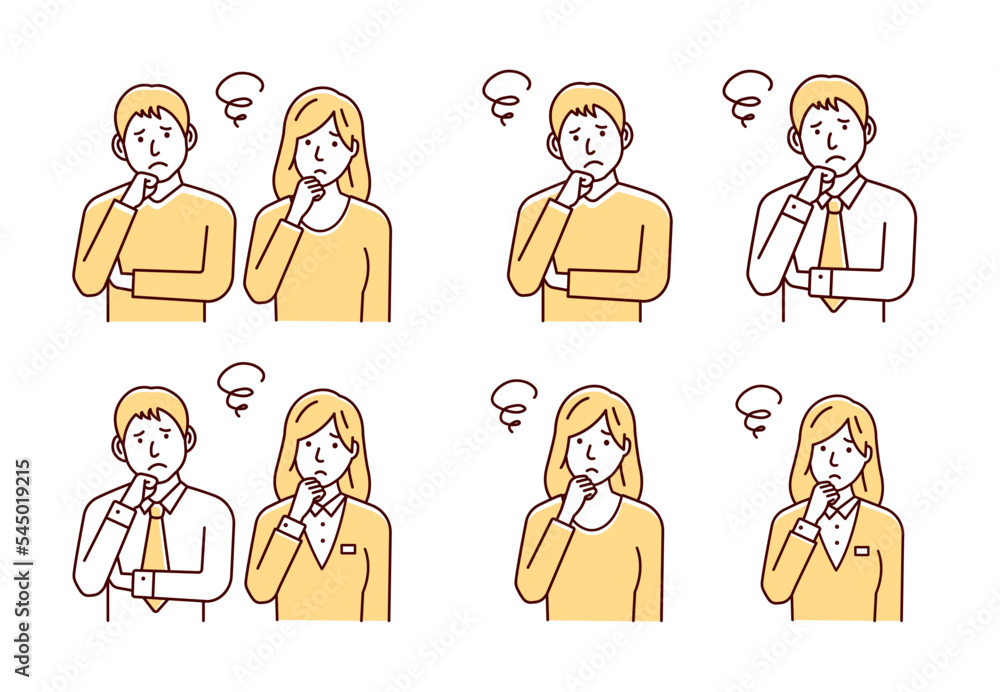 Vector Illustration set of young man and woman in trouble or confused. Vector Illustration set of young man and woman in trouble or confused.