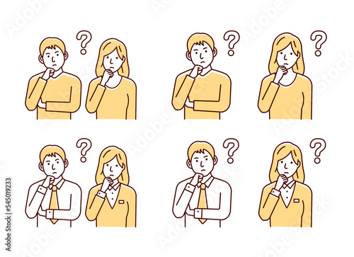 Vector illustration set of a young man and woman (couple / family) having a question